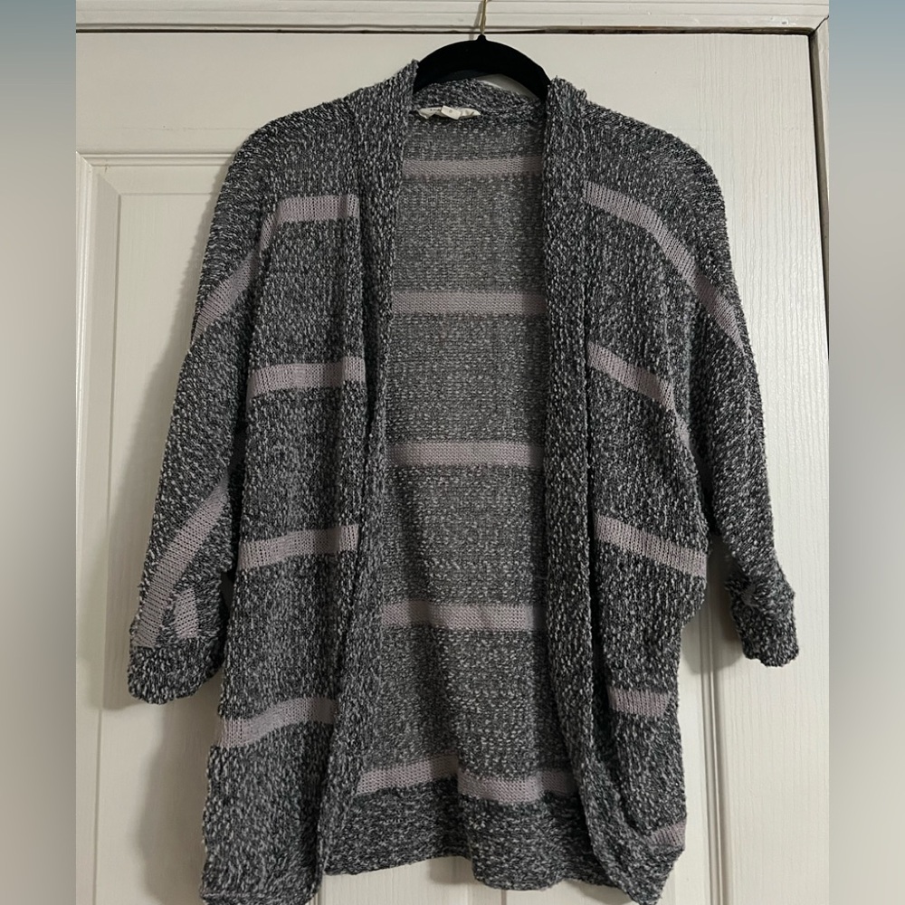 lightweight drapey semi sheer open front sweater three quarter sleeves - Picture 5 of 5